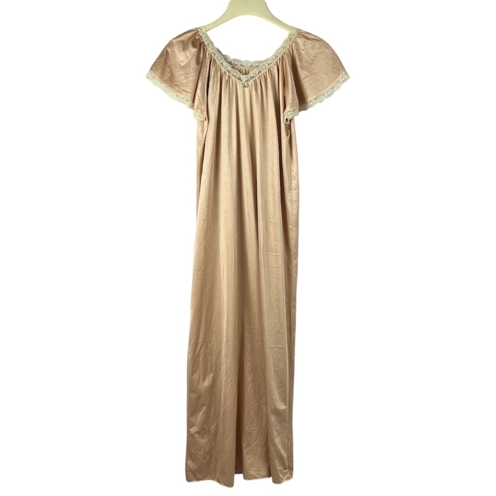Vintage Bari Women's Medium Nylon Lace Nightgown Nude Silky Maxi